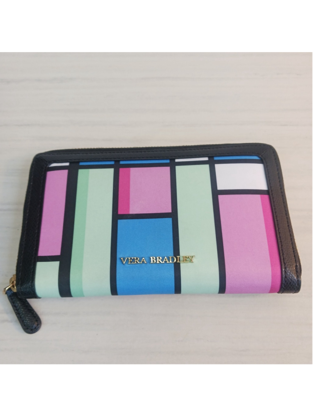 VERA BRADLEY Large Accordion Wallet Zip Exotic Bright Colorful Grid Mod Art